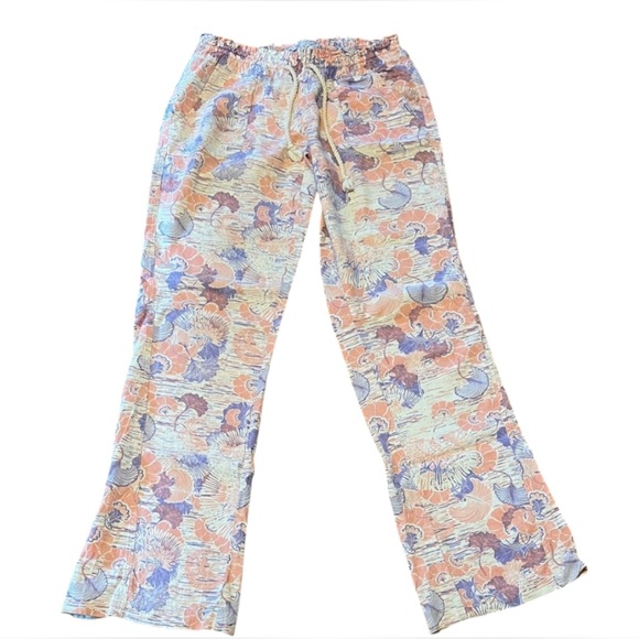 Roxy Wide Leg floral print cargo Flax Linen Drawstring Relaxed Fit pants M EUC - Picture 4 of 13